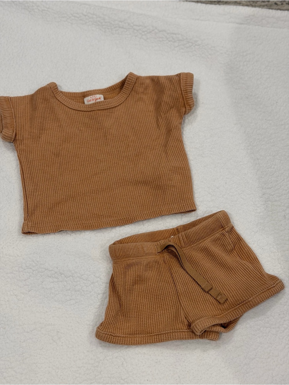 Cat & Jack Brown Waffle Knit Kids Matching Top and Shorts Set